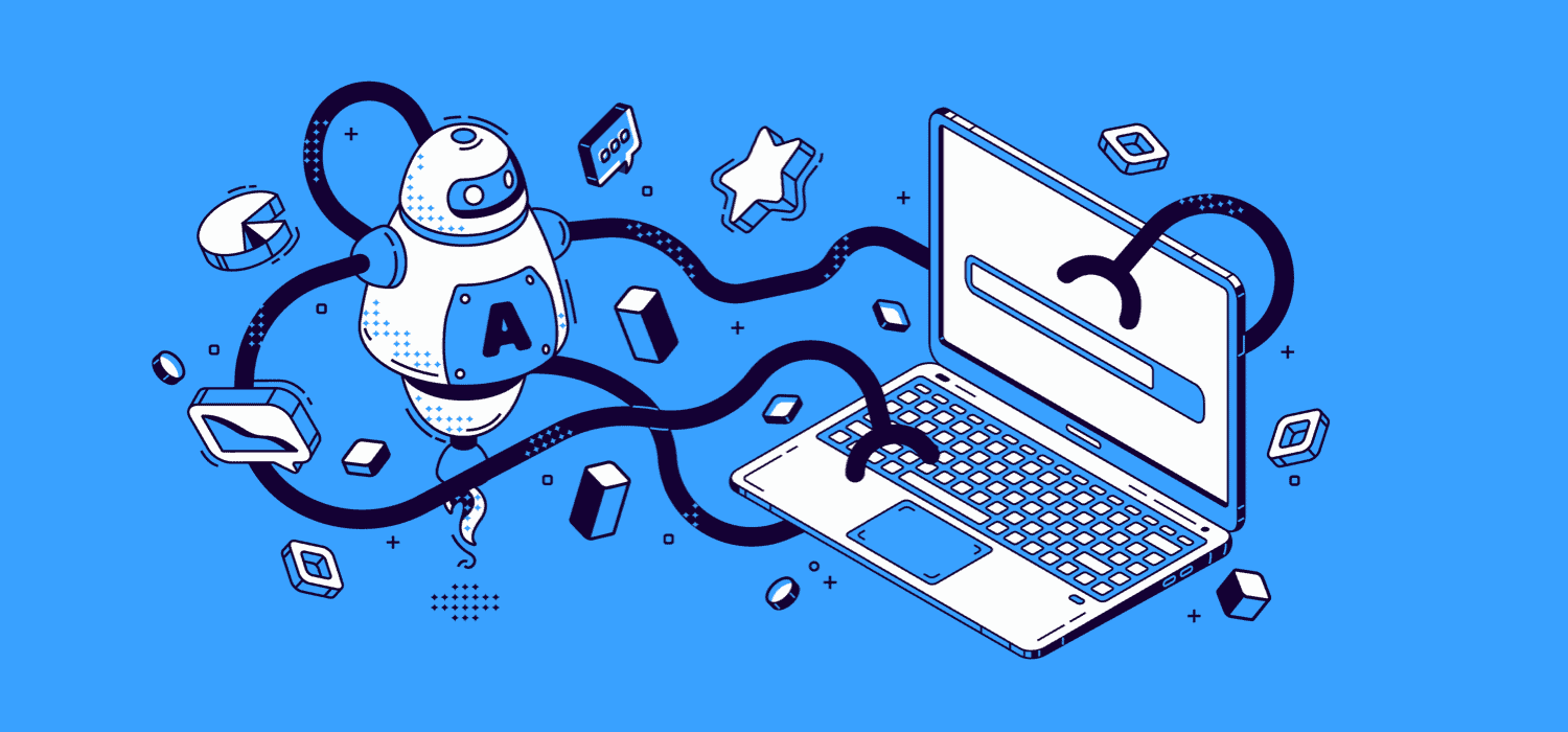 Robot with tentacle arms using a laptop